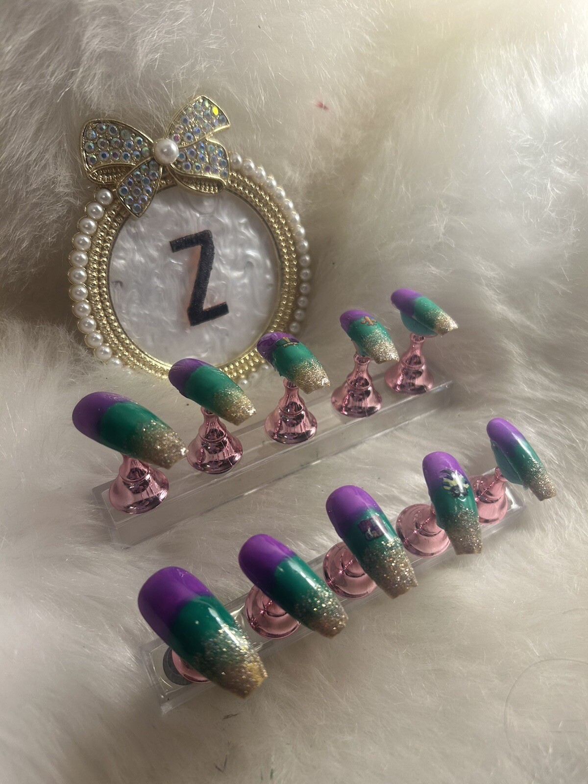 Z NAILZ! Mardi Gras Themed Nails L Coffin In Purple, Green, Gold Press On Nails