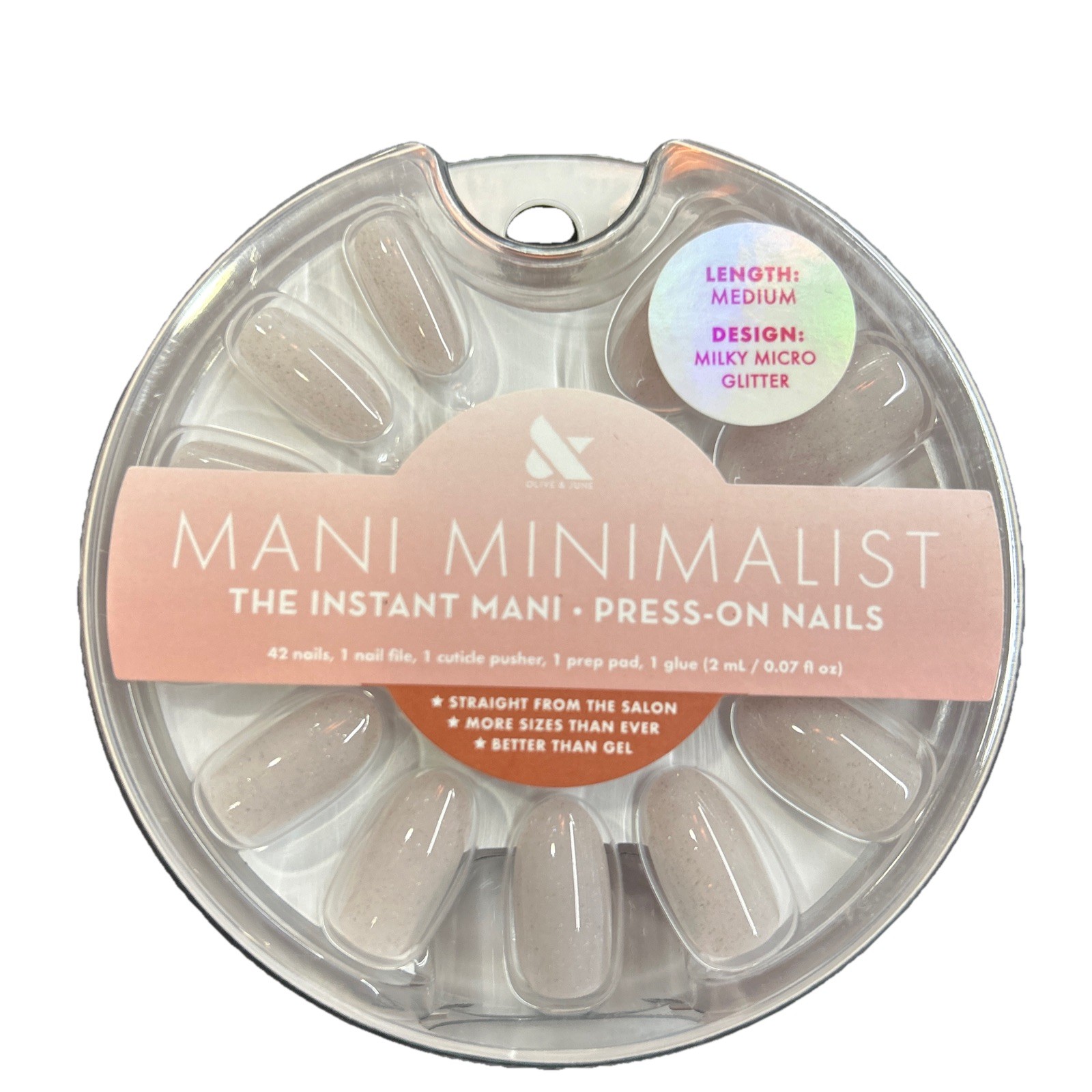 2 Sets Of Olive & June Instant Mani Press-On Nails Medium Milky Micro Glitter