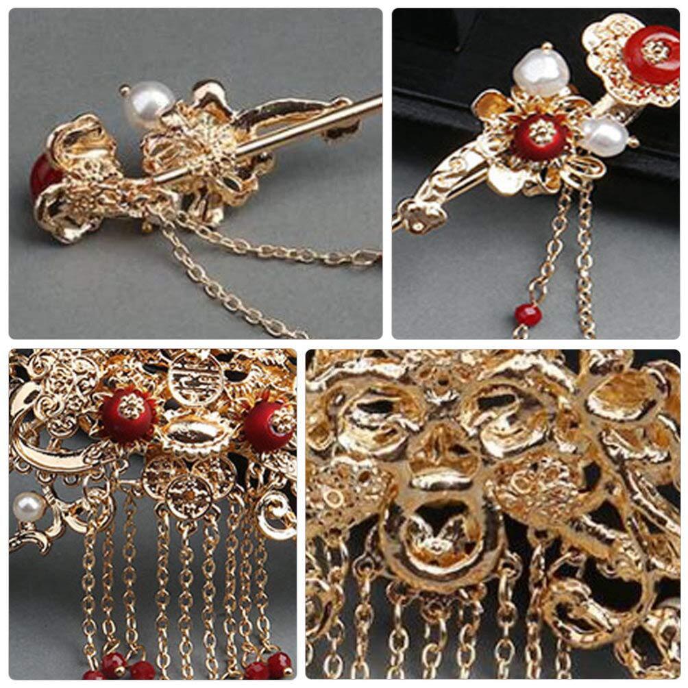 Hair Sticks For Women Chinese Accessories Vintage Tassel Red