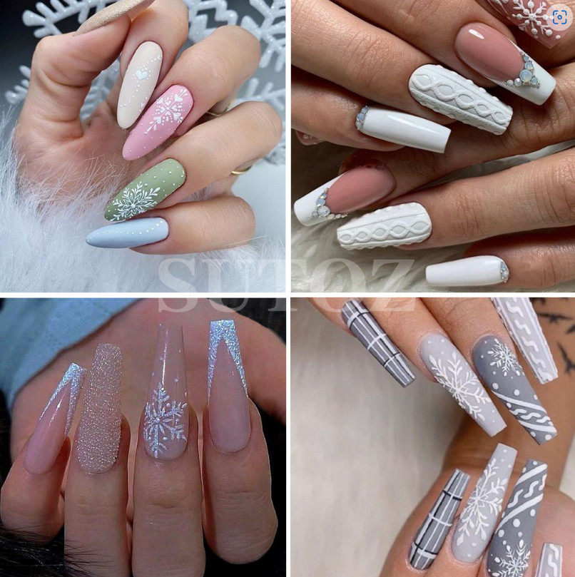 Christmas WHITE Glitter Snowflakes French Nail Art Stickers Decals Transfer NS44
