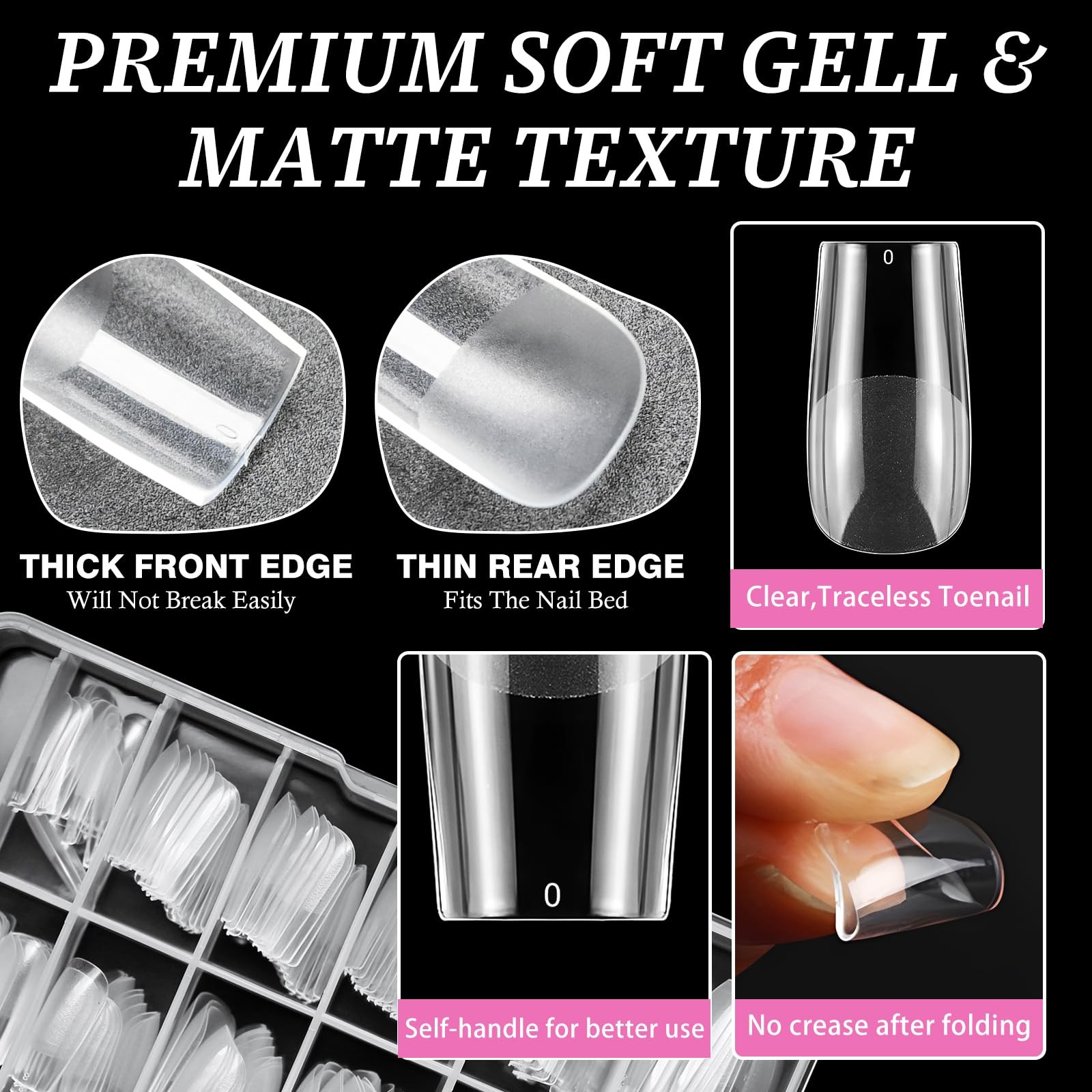 240Pc Square Gel Nail Tips Medium Fake Nails for Press on Nails Clear Acrylic Na