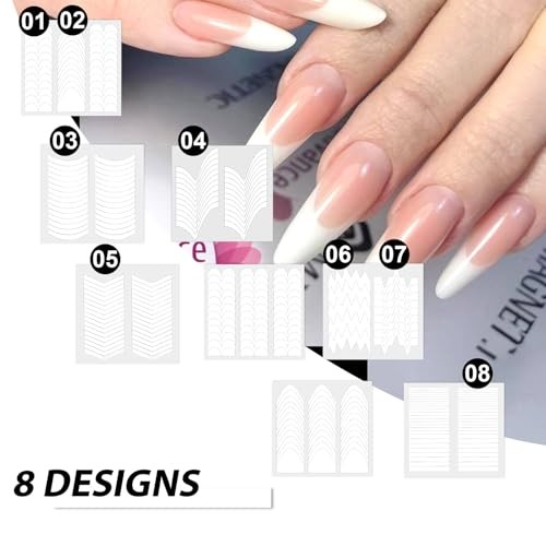64 Sheets French Tip Nail Guides French Tip Nail Art Stickers Wave Lines Self