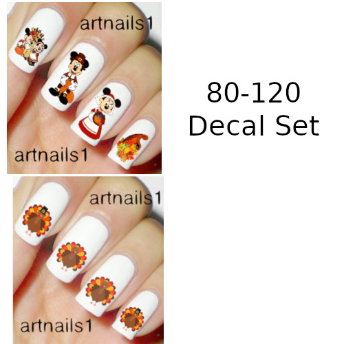Turkey Thanksgiving Nail Art Stickers Mickey n Minnie Disney Nails Decals Polish