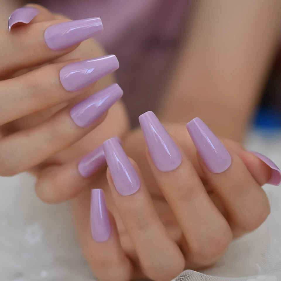 24 Press on nails kit w glue Long coffin lavender purple