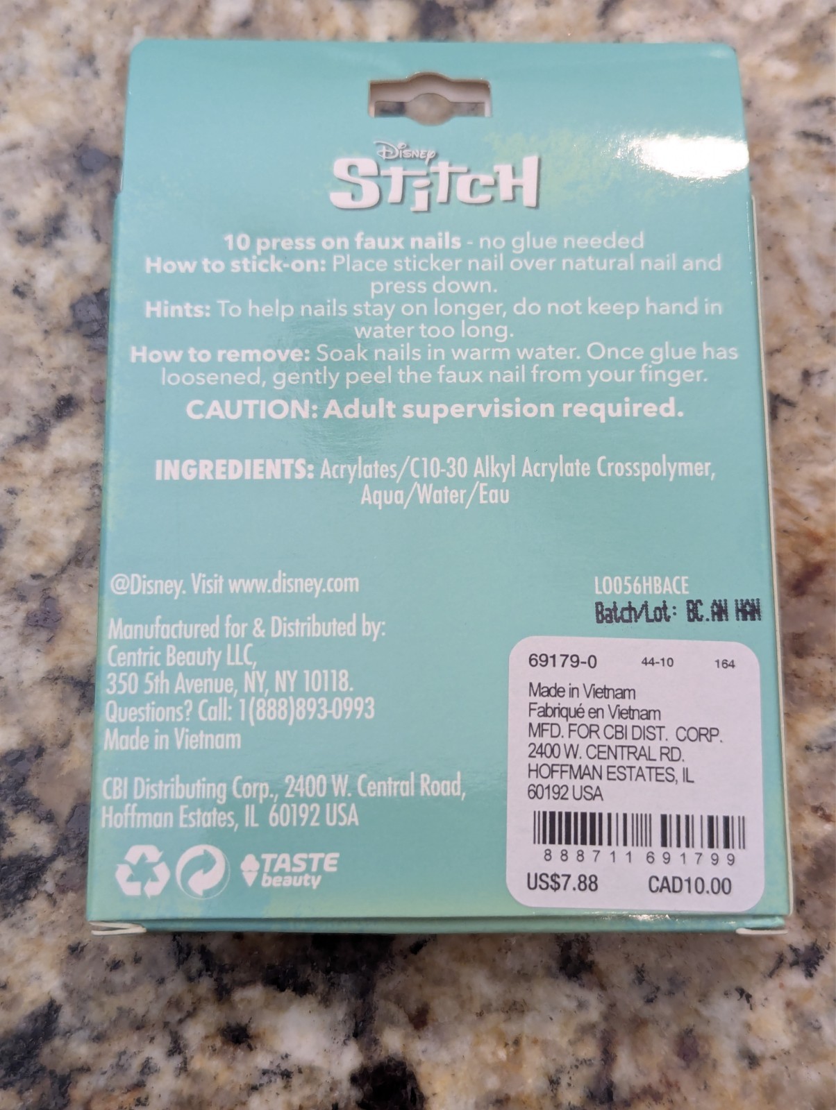 Claire’s Girls Faux Nails Stitch Blue Green Pink 10ct