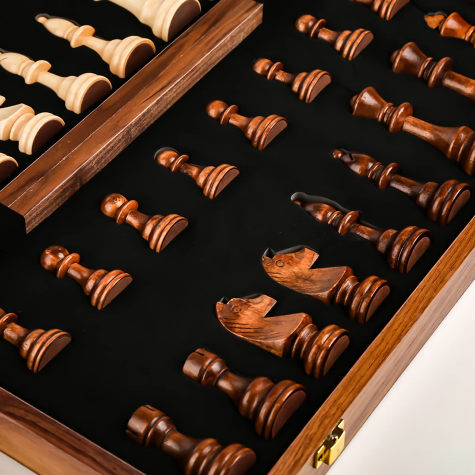 15” Walnut Chess Set with Storage Board for Adults & 15 inches, Brown