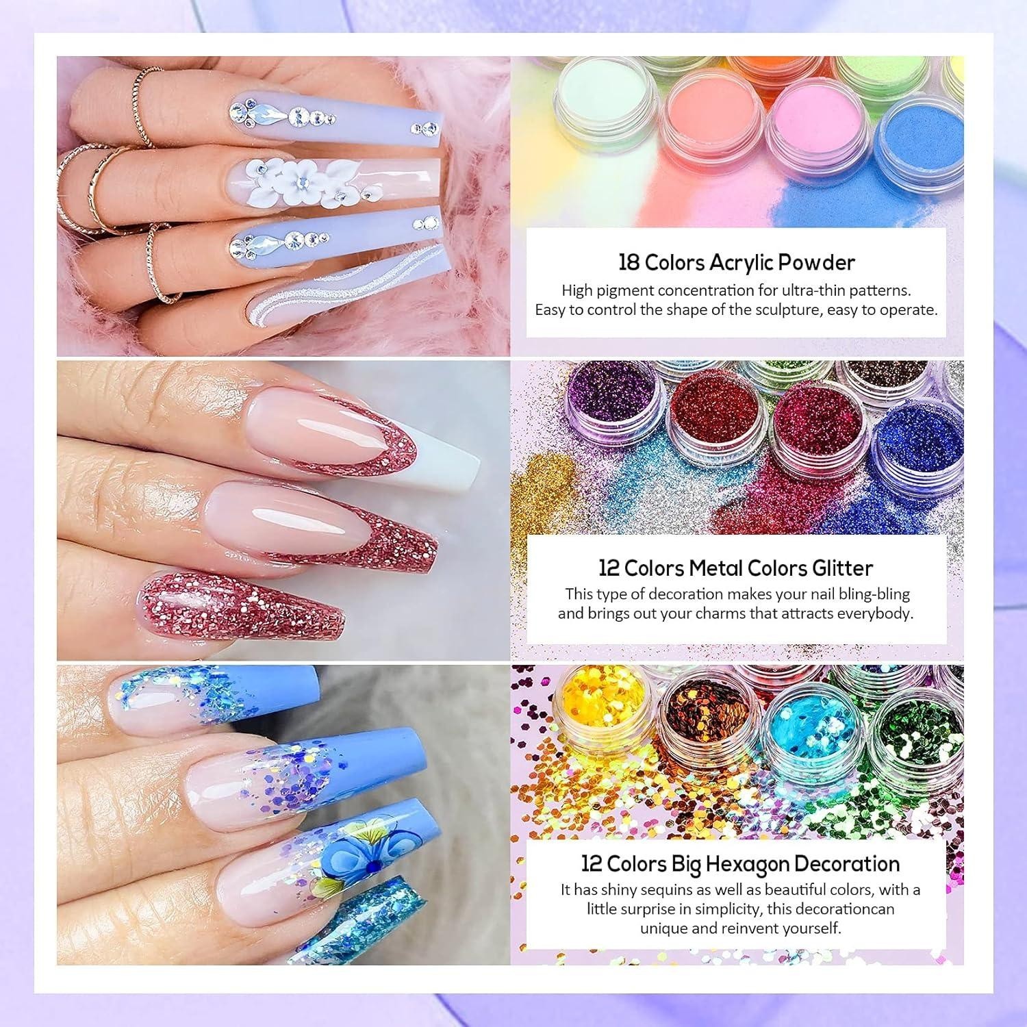 Morovan Acrylic Professional Nail Art Set 42 Colors Tools Nails Complete Kit NEW