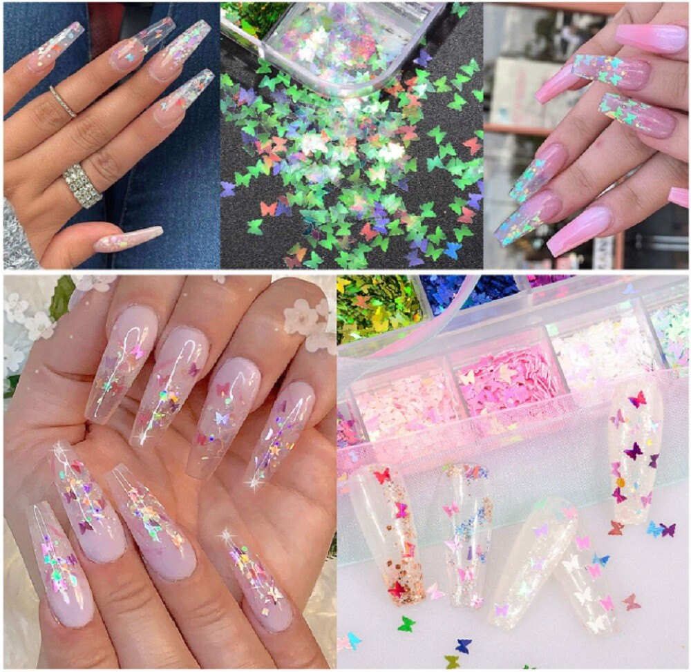 3D Laser Butterfly Nail Sequins – Colorful Glitter Foil Flakes Art Decoration Se