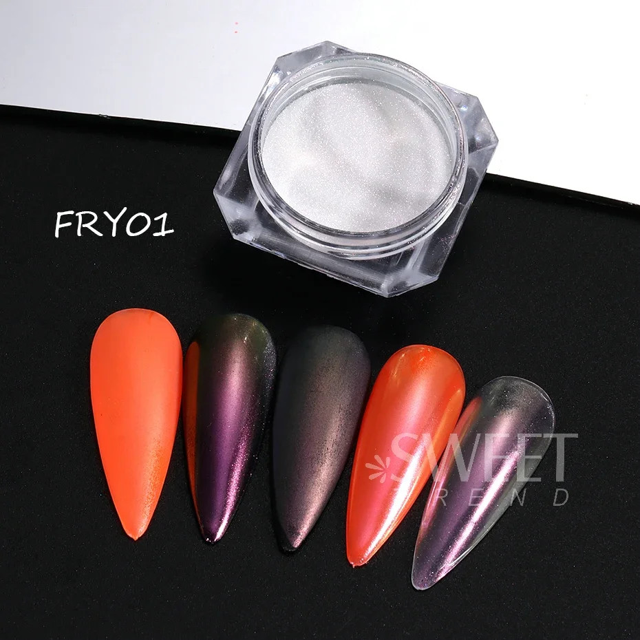 2pcs Rainbow Mirror Nails Glitter Powder Mermaid Unicorn Chrome Pigment Aurora
