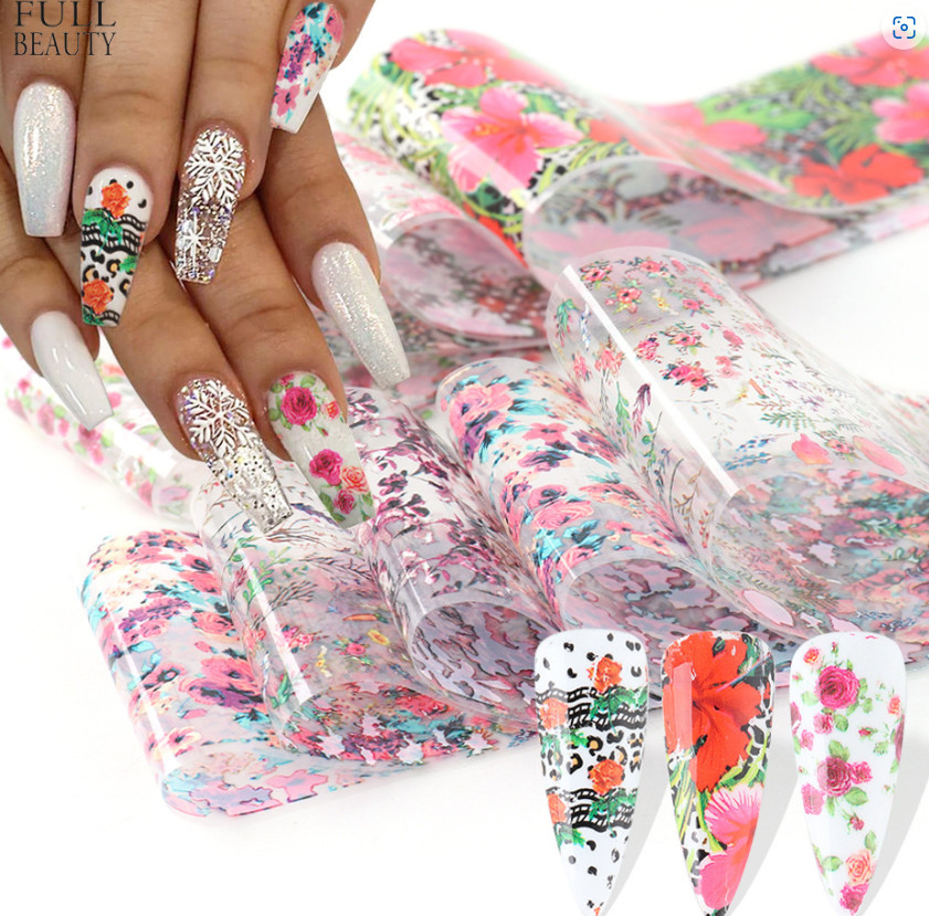 Hibiscue Rose Flower Nail Transfer Stickers Nail Foil 10pcs 2109