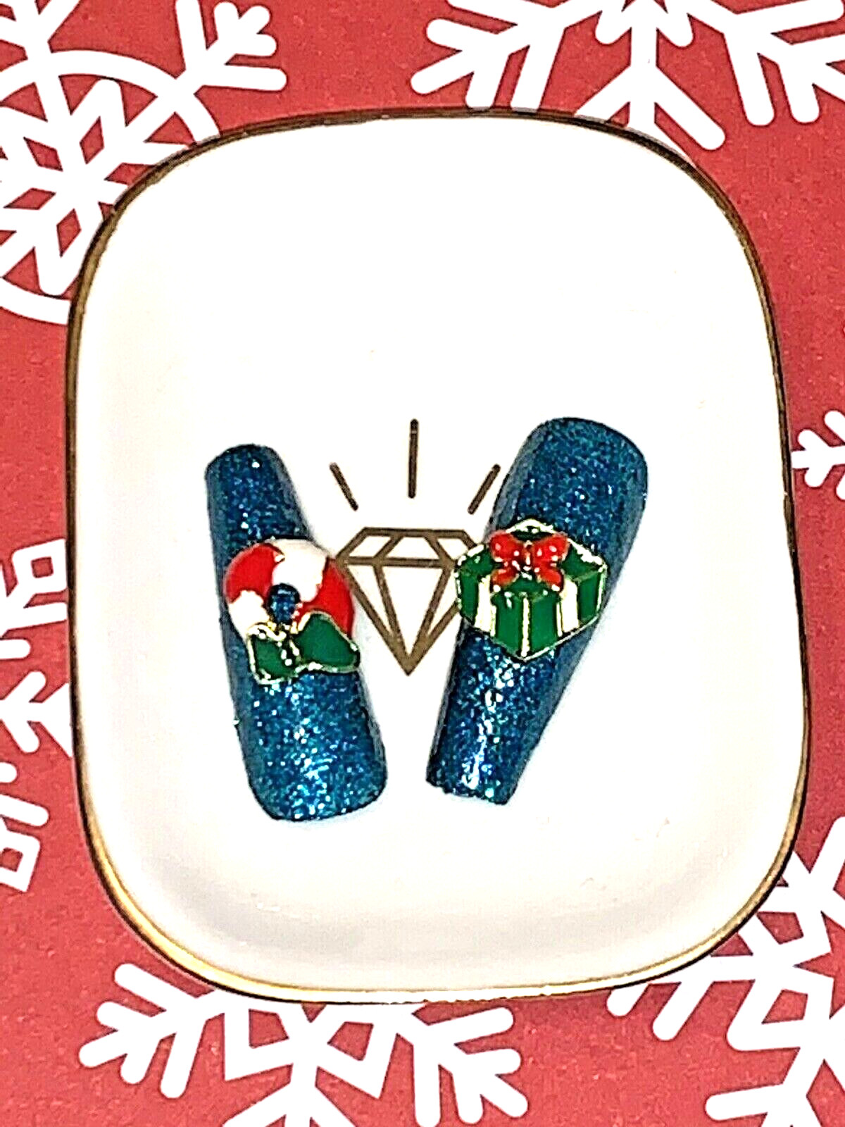 Custom Designed Long Coffin Press On Nail Set Christmas China Glaze Green Polish