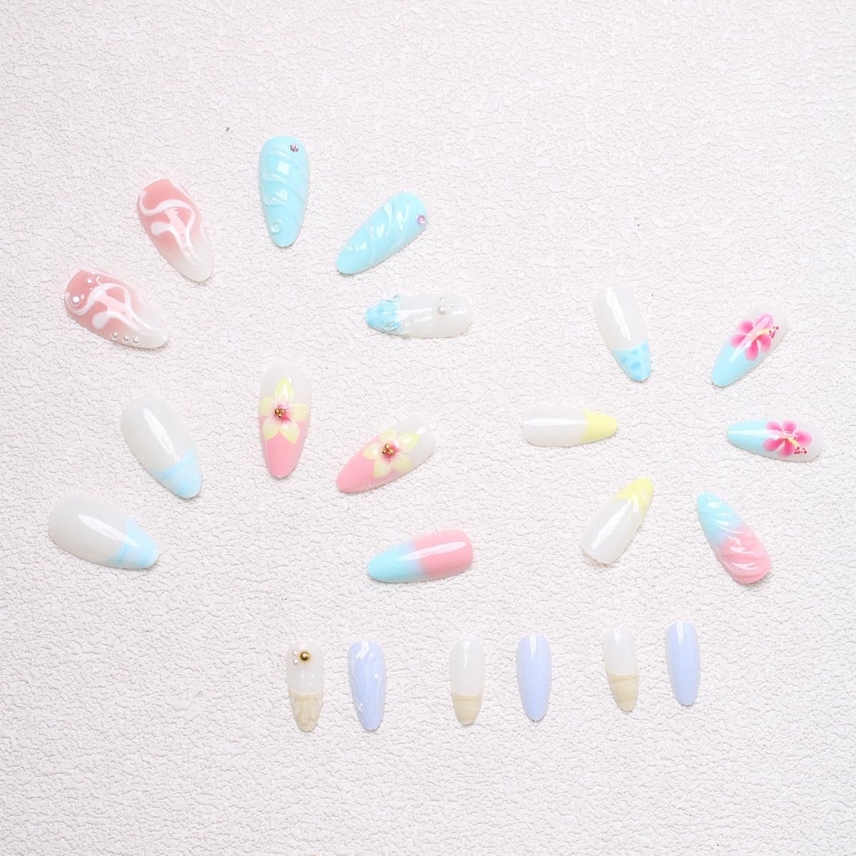 24Pcs Autumn Press on Nails Medium Almond Fake Nails Ripple Rhinestones -16