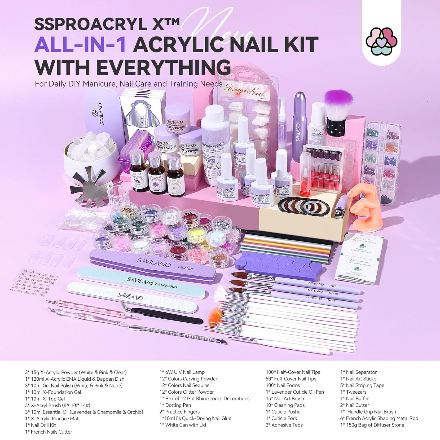 Luxury Professional Acrylic Nail Kit: Includes Nail Polish, Drill & Training Mat