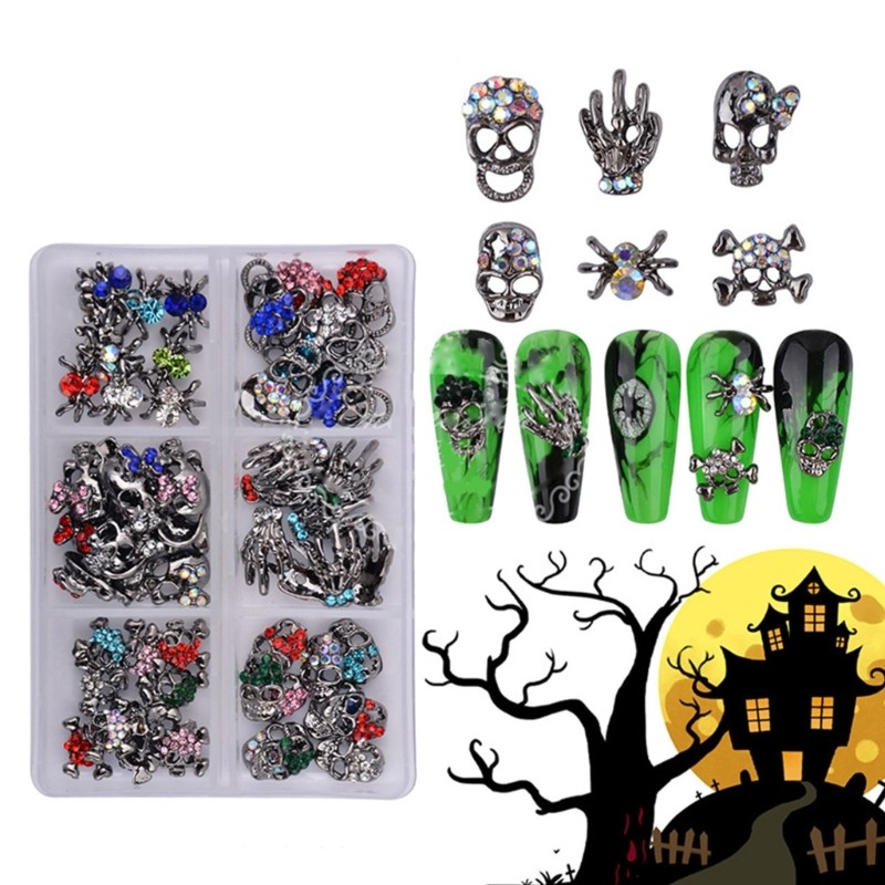 3D Halloween Nail Art Charms Alloy Nail Decoration Vintage Skeleton Bead