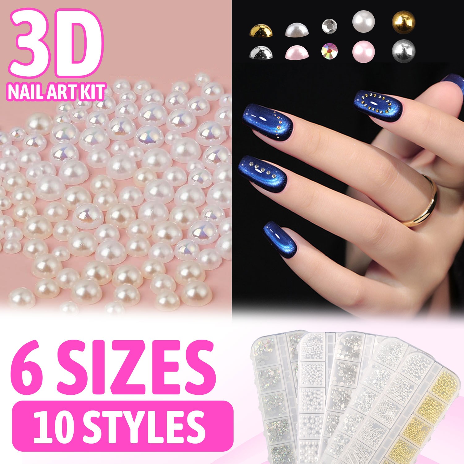 11 Boxes Nail Charms Set 3D Flowers, Gems, Pearls & Rhinestones DIY With tweezer