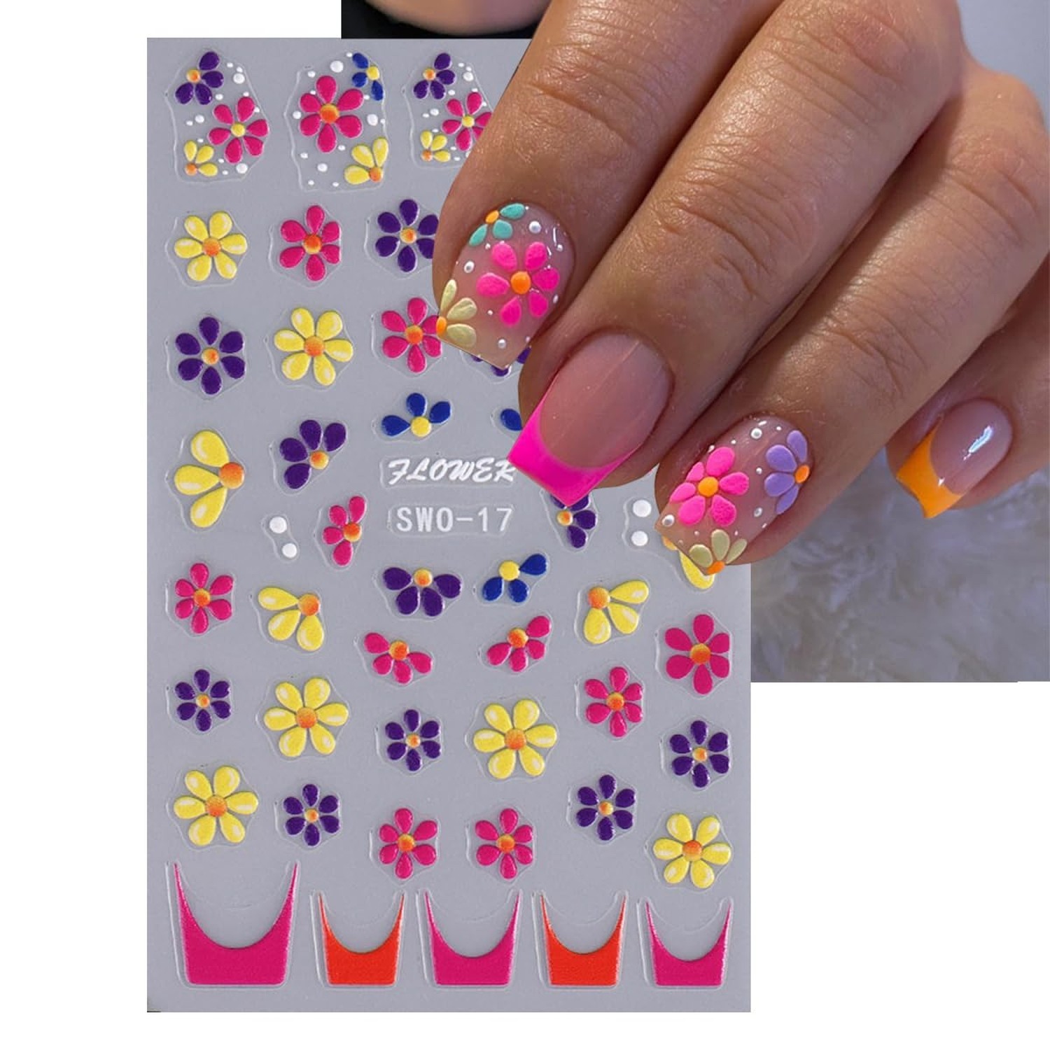 5D Embossed Flower Nail Art Stickers Self Adhesive Nail Decals Colorful Flowe…