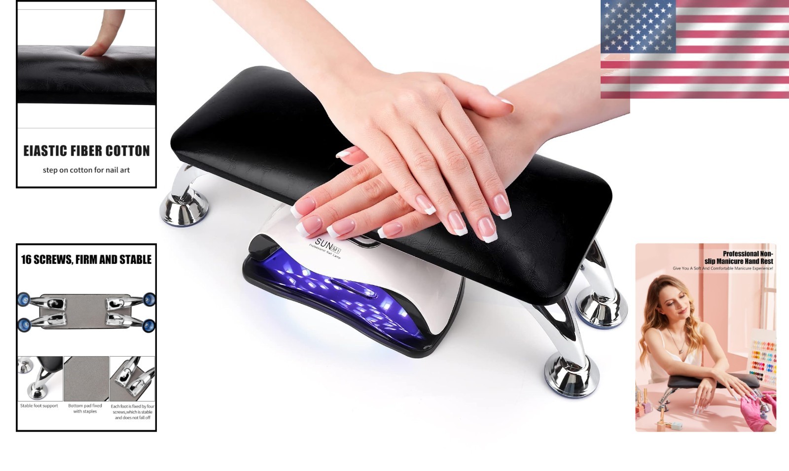 Professional Manicure Hand Pillow with Adjustable Stainless Steel Legs – Black