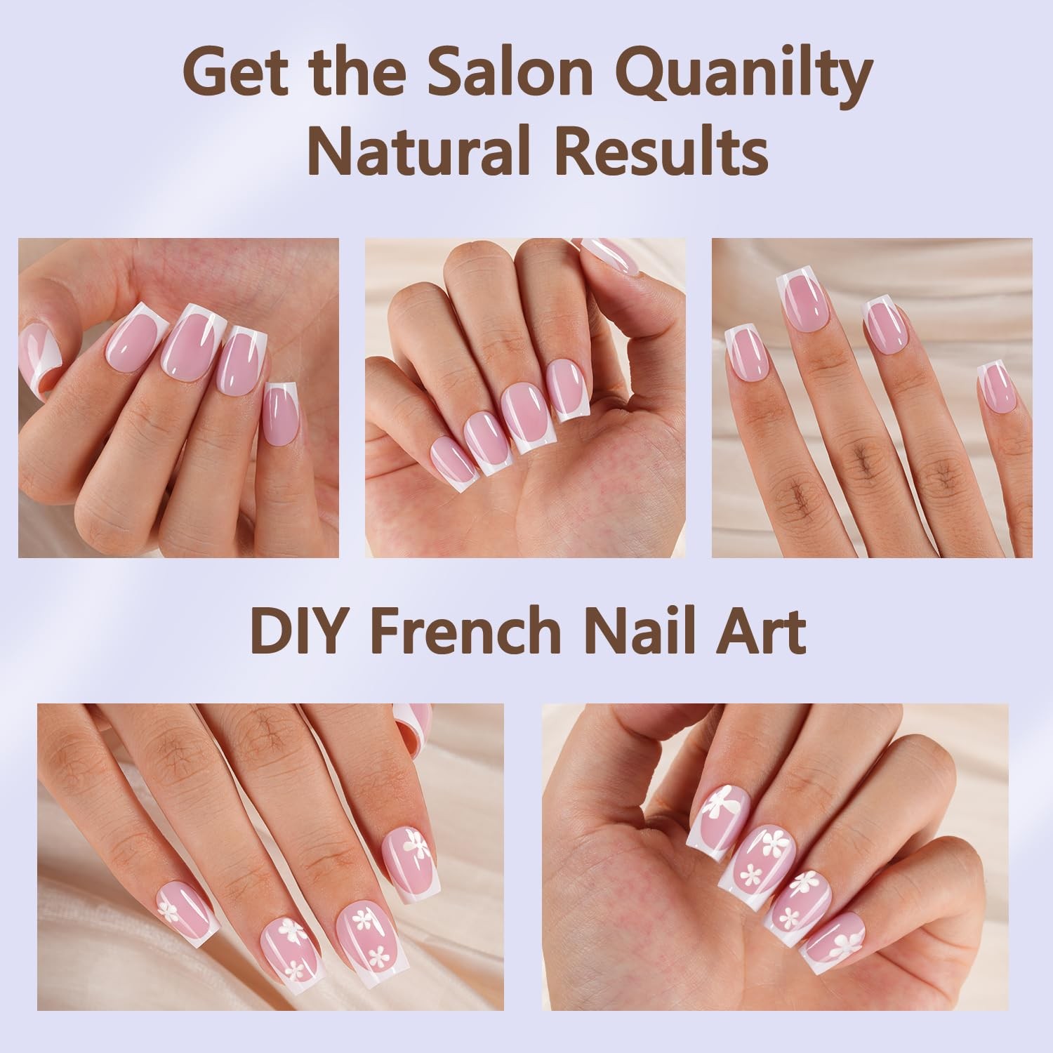 Misssix French Tip Press on Nails, 150Pcs Gel Nail 16 sizes, Pink
