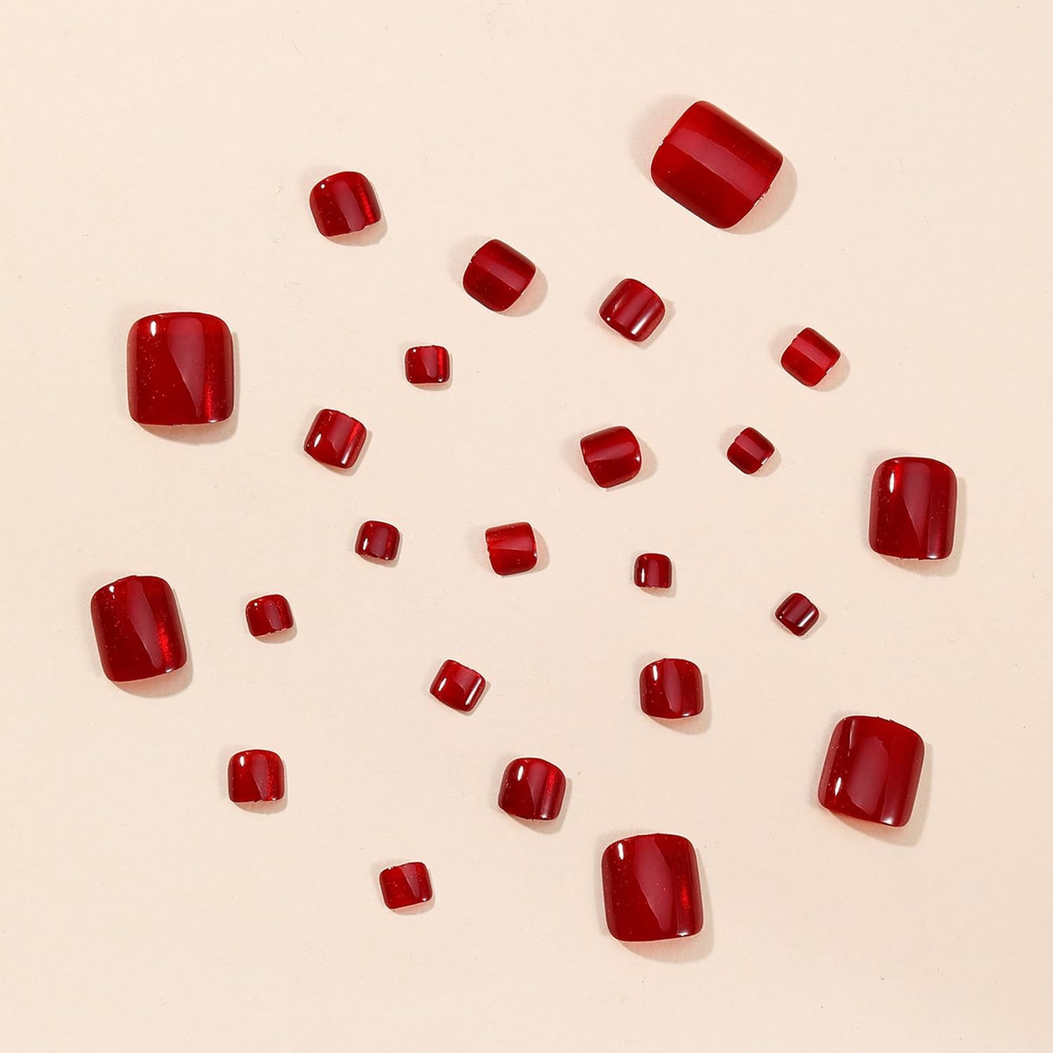 24Pcs Red Press on Toenails for Women,Square Fake Toenails with Glossy Design