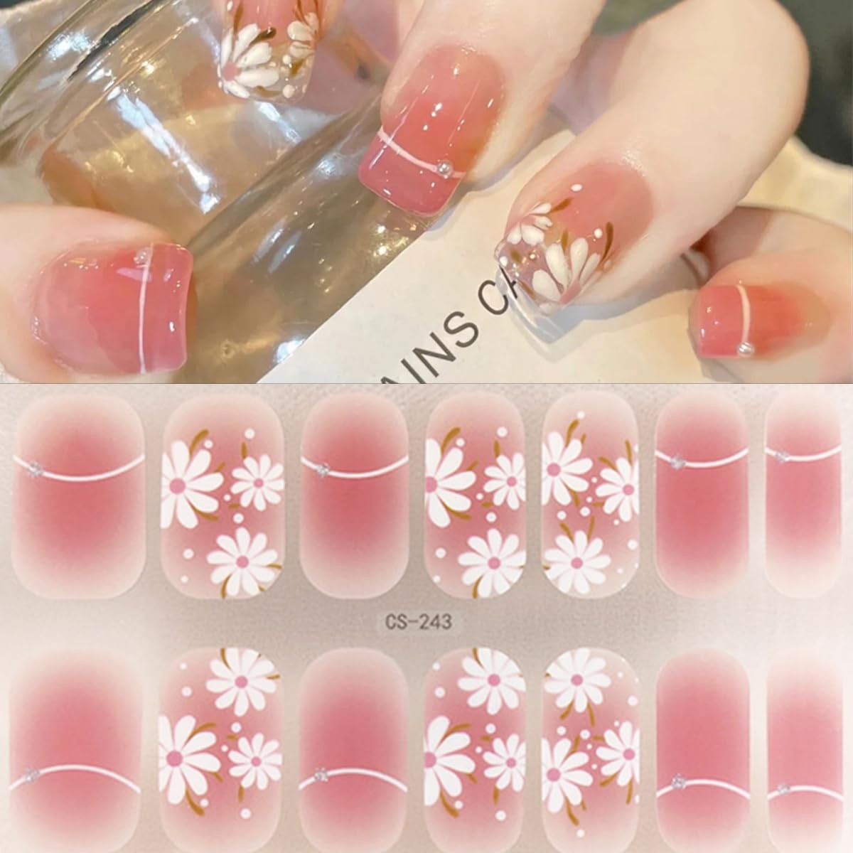 NEWSPIED Spring Gel Nail Strips Stickers 6 Sheets About 3.7in X 2.5in, Color