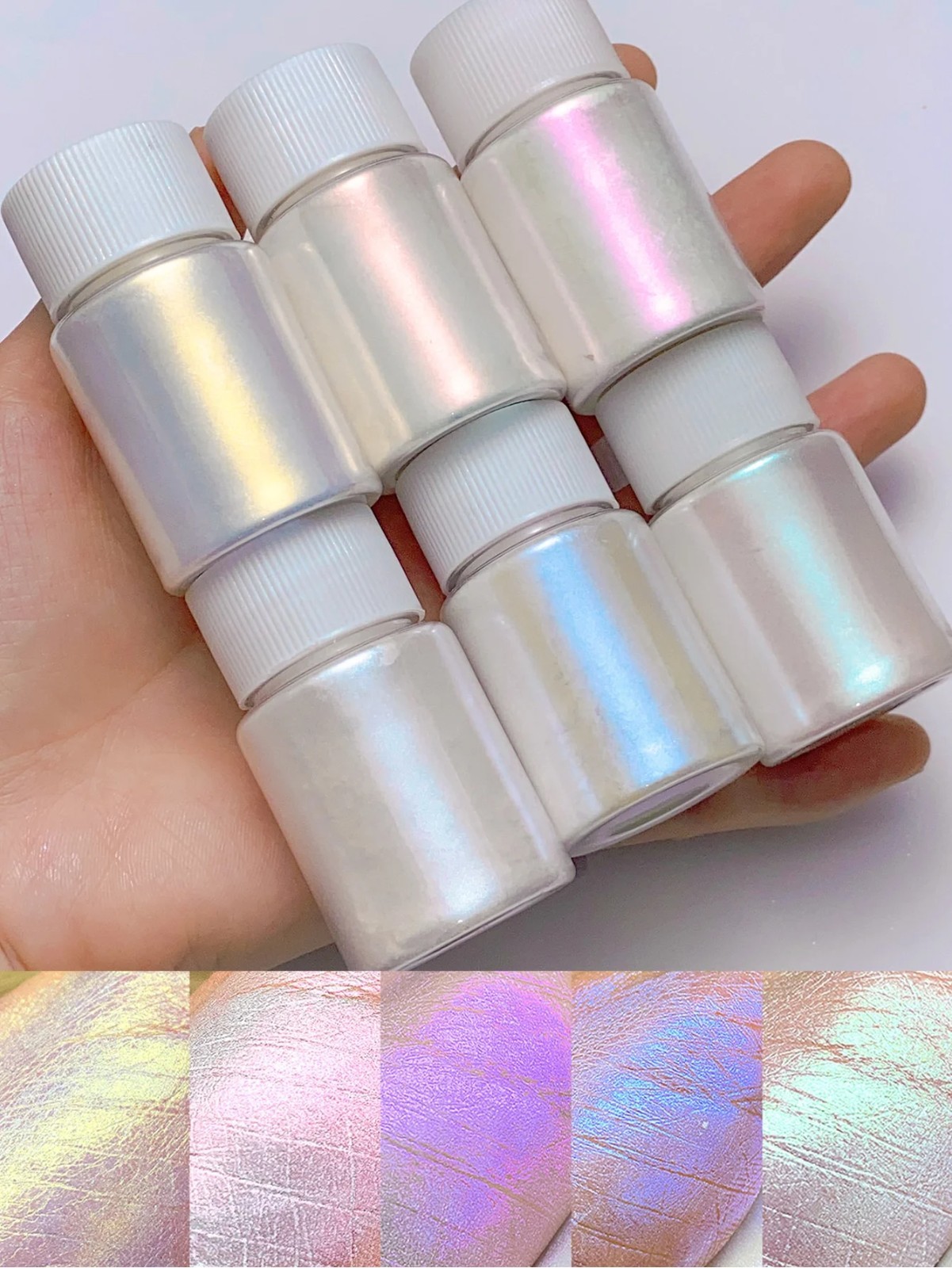 Aurora Mermaid Nail Art Powder 6 Pcs Set High Gloss White Pearl Chrome Pigment