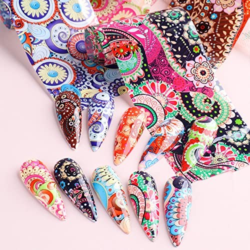 10 Sheets Holographic Nail Foil Transfer Stickers, Bohemian Nail Art Foils