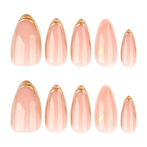 24Pcs Gold French Tip Press on Nails Almond Short Fake French Tip Nails-20