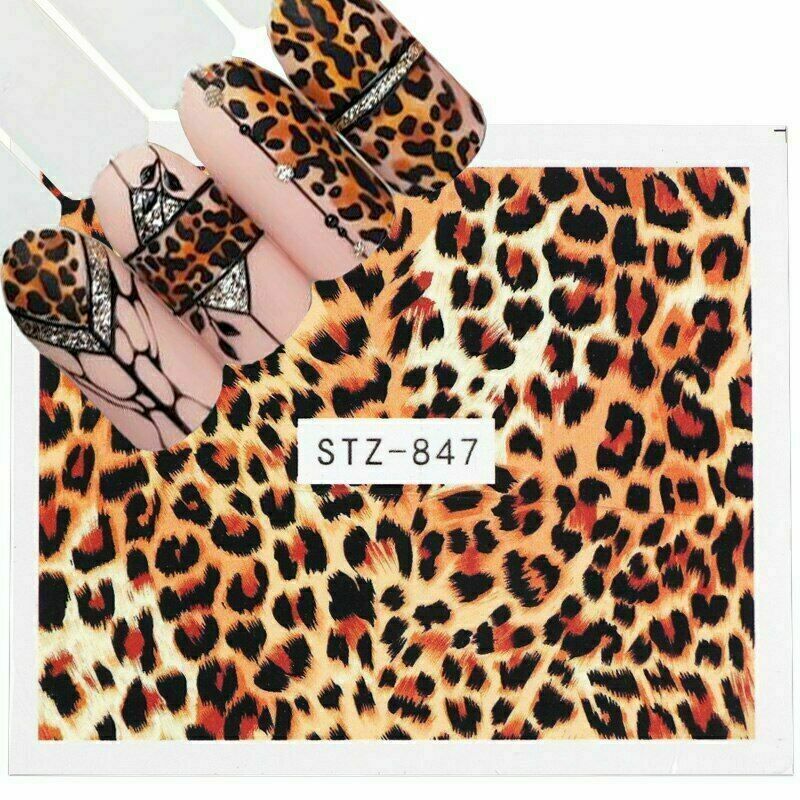 11 Sheets Nail Art Water Decal Stickers Transfer Brown Leopard Animal Print NS28