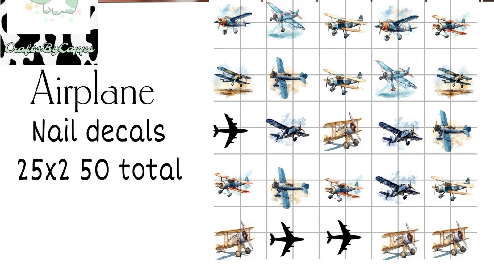 Airplane Waterslide Decals For Nails, Hot Wheels, Etc Set Of 50 KC