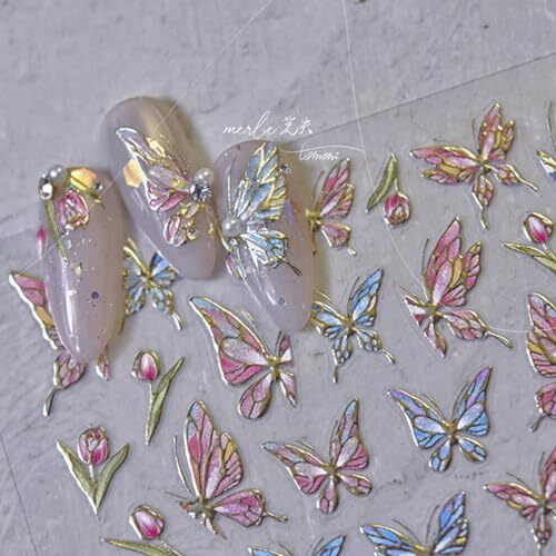 Butterfly Nail Art Stickers 5D Embossed Nail Decals Bronzing Butterfly style3