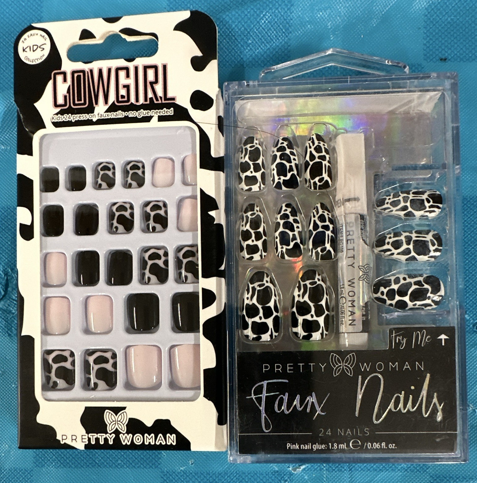 Pretty Woman Press-On Nails Cow Print Short Square ABS, Glue Included, 24ct