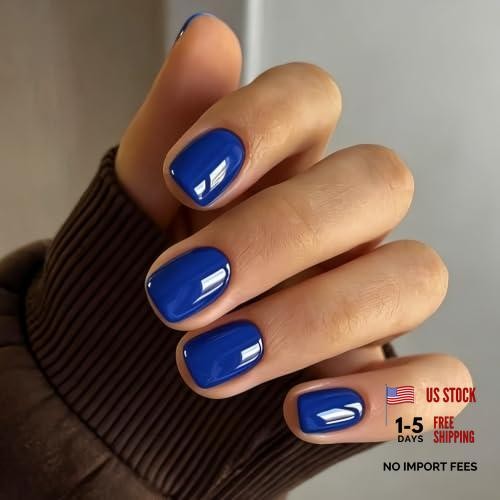 Short Square Gel Nails Press – Royal Blue – Soft Gel Fake Nails