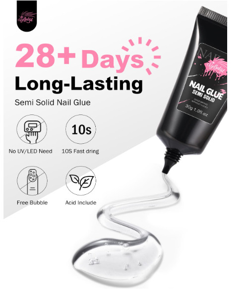 Solid Glue Gel for False Nail Tips, 30ml Gel Glue for Fake Nails Press On Nails,