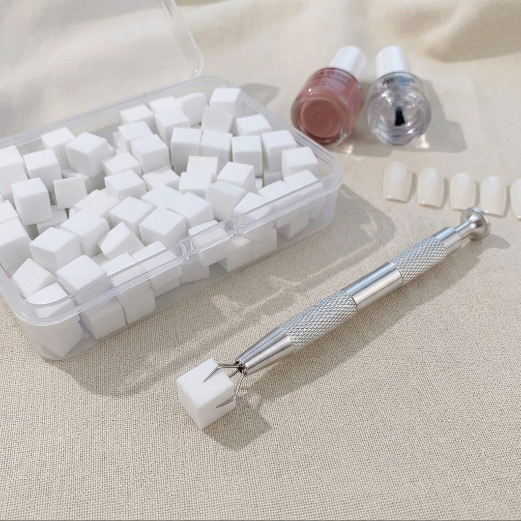 100Pcs Soft Nail Art Sponges Set With Metal Pick Up Pen For Gradient Nails