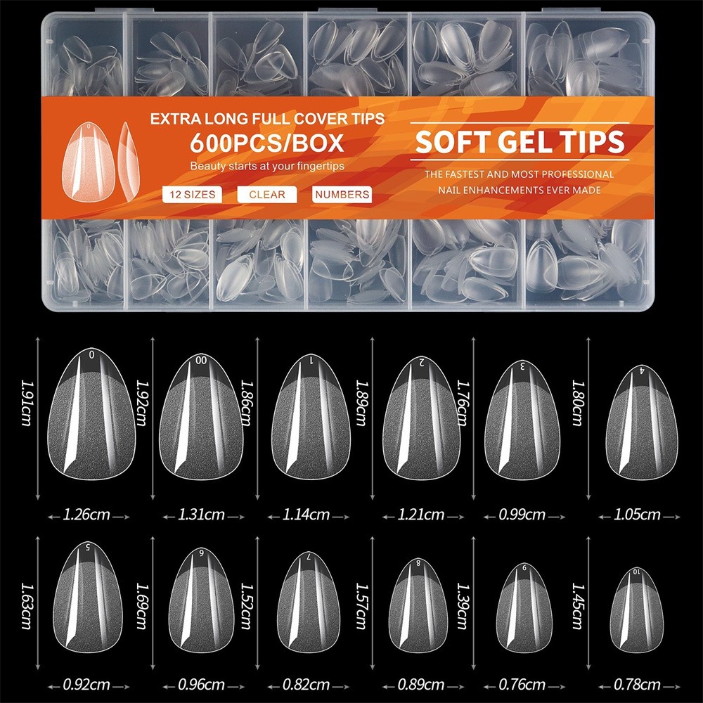 600pc Full Cover Half Frosted False Nail Tips Square Soak Off Gel Nail Extension