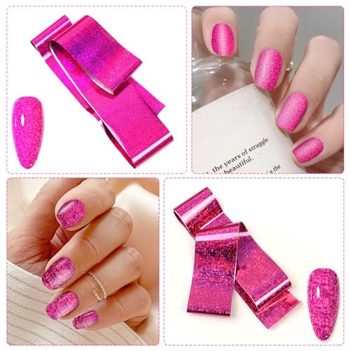 Nail Foil Transfer Sticker Kit – 10 Rolls Solid Color Sheets for Nail Art Pink