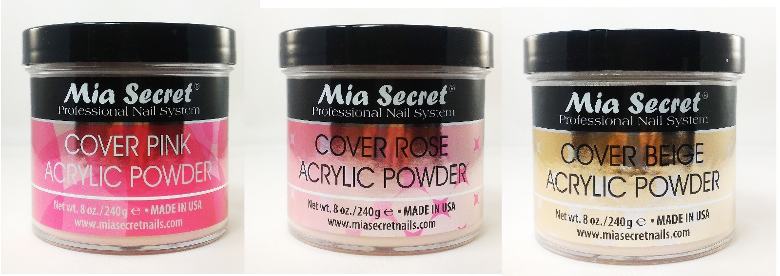Mia Secret Acrylic Powder – Cover Beige/Pink/Rose 8oz each – 3 pcs set