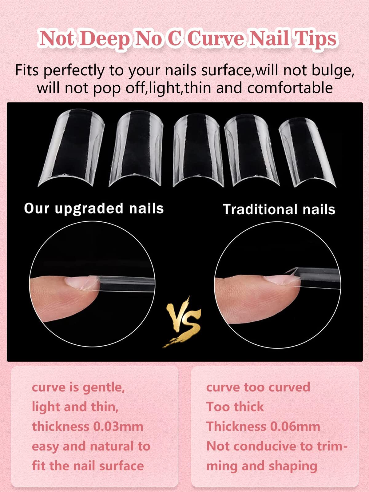 504 Pcs 3XL Long Square Nail Tips No C Curve Nail Tips Half Cover False Nails