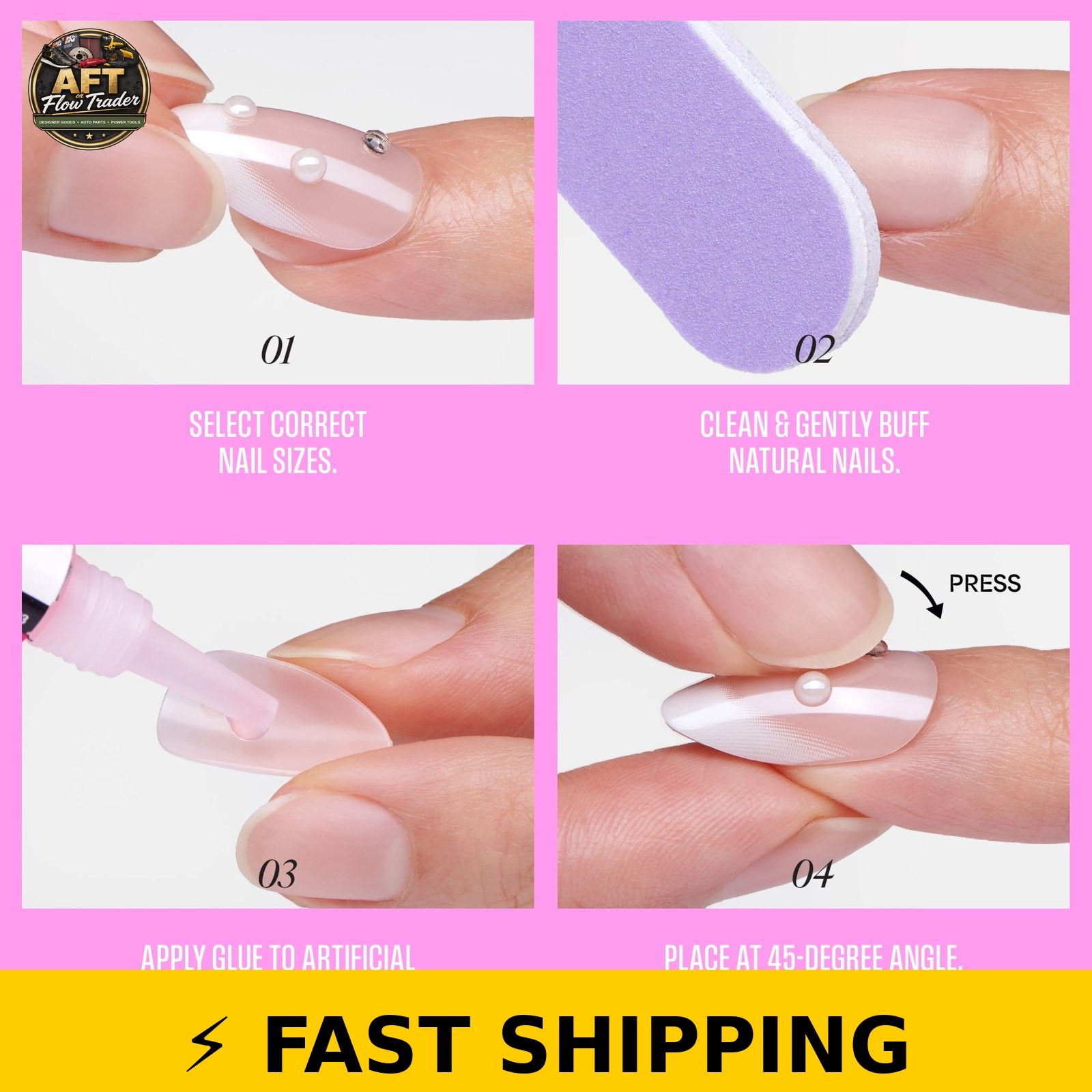 Kiss Glam 3D Press On Nails Almond, Serendipity Awaits, Medium 32 Count