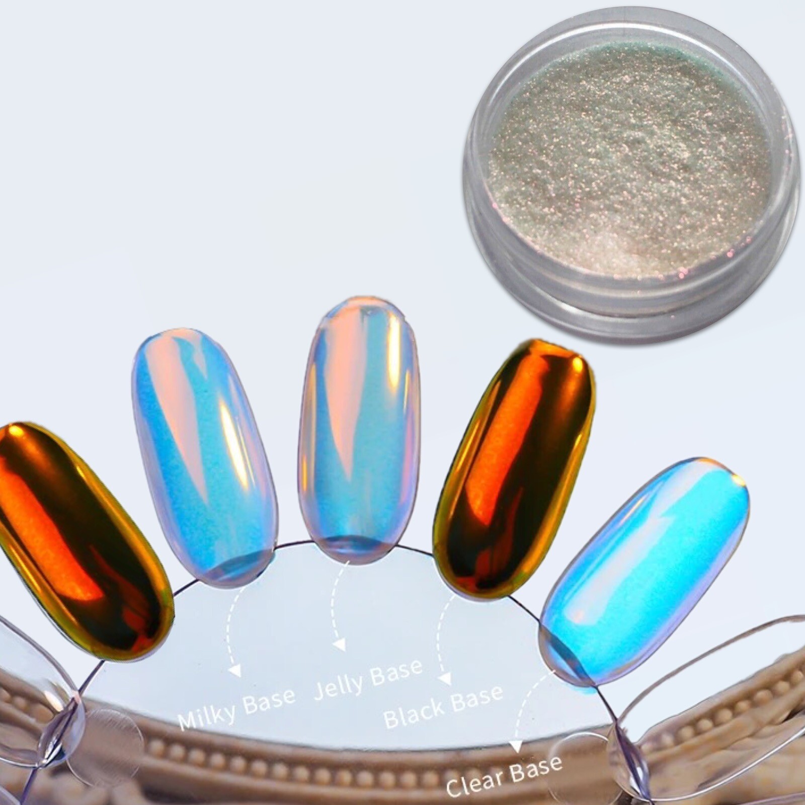 Aurora Nail Chrome Volcano Mermaid AB Mirror Glass Red Effect Rainbow Shimmer UK