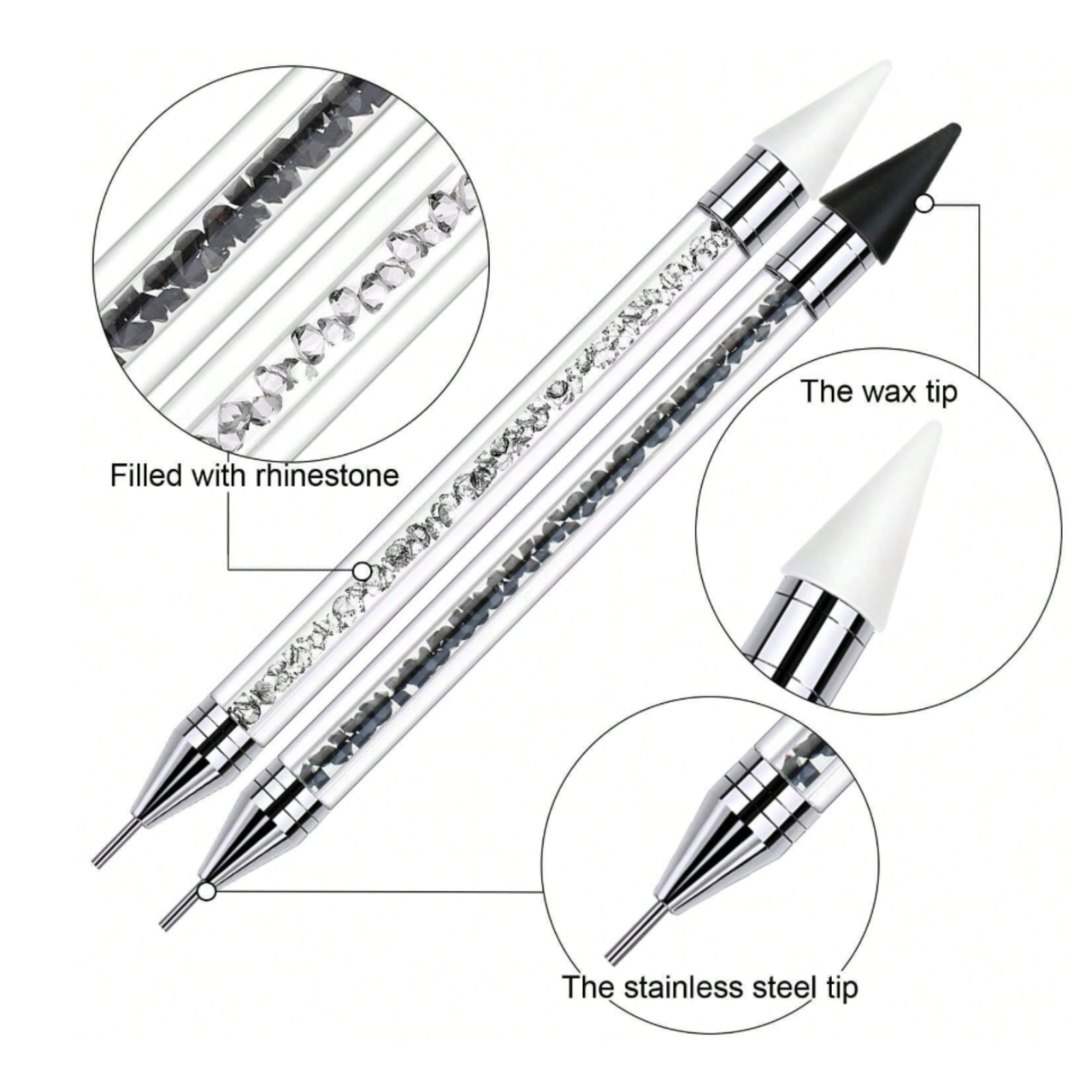 Double-Ended Rhinestone Dotting Pen Nail Art Wax Picker Crystal Stylus Tool DIY