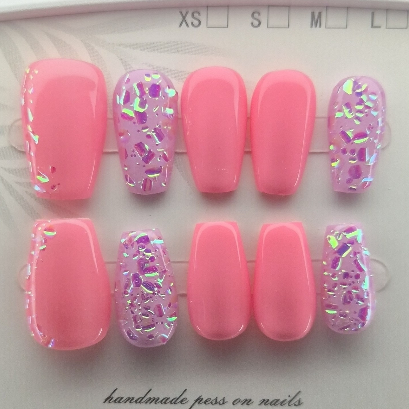 Pink Purple Glitter Coffin Press-On Nails Set Pre-Designed Full Cover