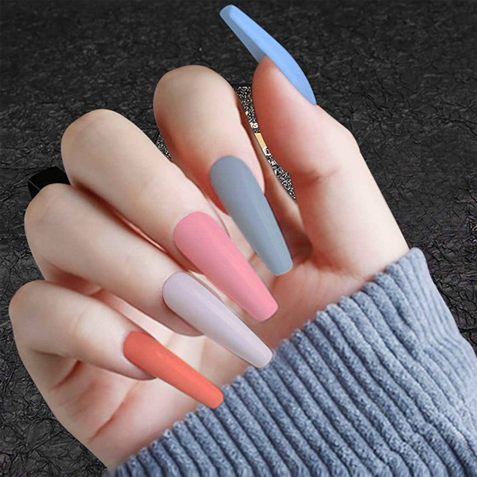 100PCS Fake Nails Wearable Colorful Designs Press Long Ballerina Coffin False US