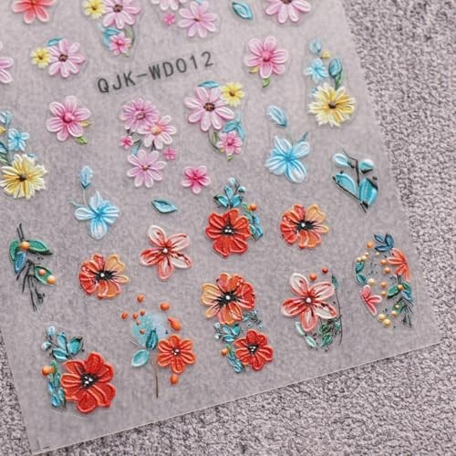 6 Sheets Flower Nail Art Stickers Decals Self-Adhesive Spring Summer Floral