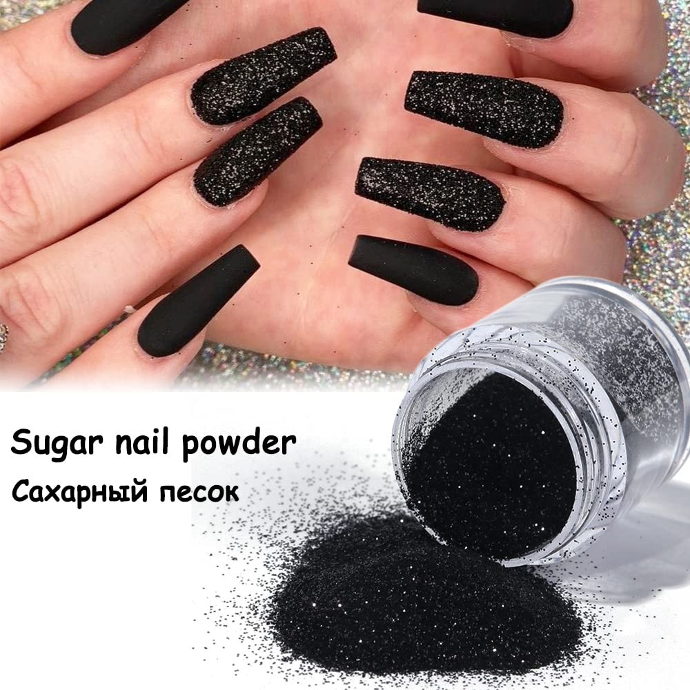 0.2mm Black Nail Glitter White Rainbow Holographic Shining Sugar Nail Glitter…