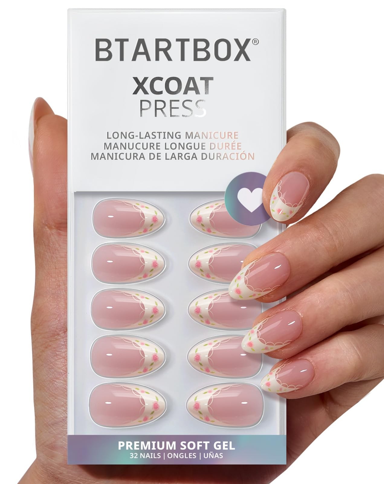 French Tip Press On Nails – Sunprint Dress, Lamp-Curable 4-Week Wear Pink Sho…