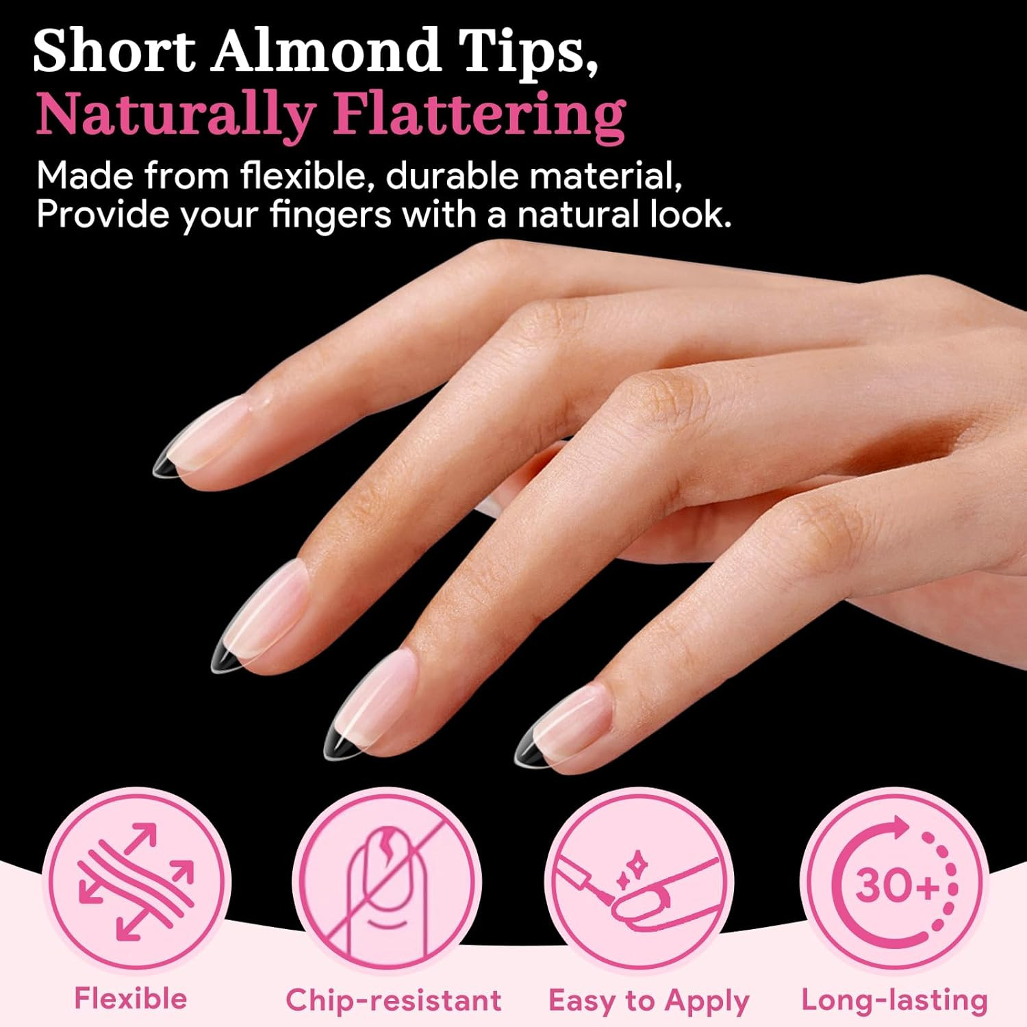 Short Almond Nail Tips – 15 Sizes 240 PCS Half Matte Full Cover Clear Fake Nails