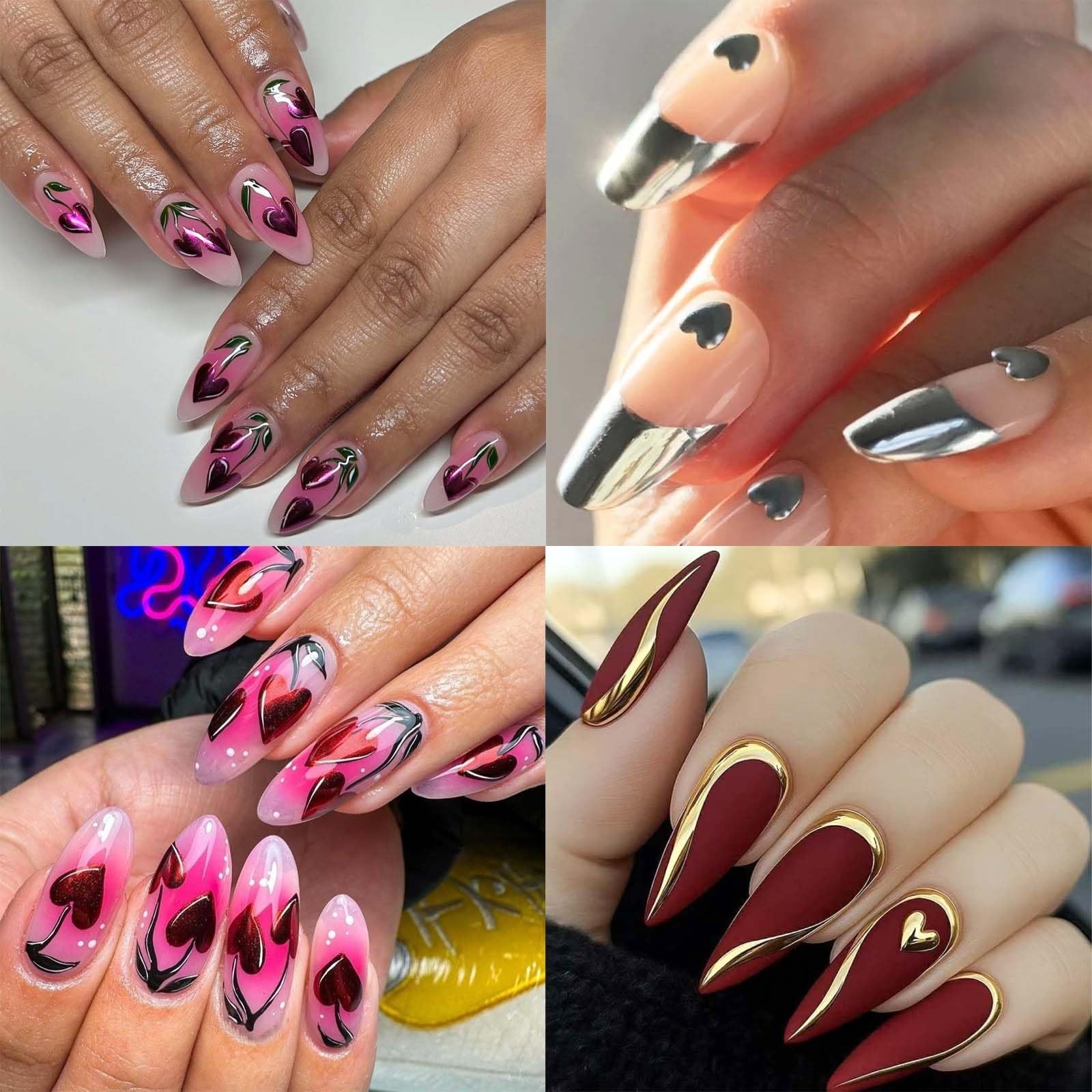 8Sheet Valentine Nail Stickers Pink Red Heart Nail Art Stickers Metallic Pink…