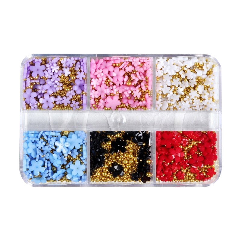 Pearl Nail Art Charms Nail Glitter White/Pink/Blue/Purple /Red Flower 3D Mixed