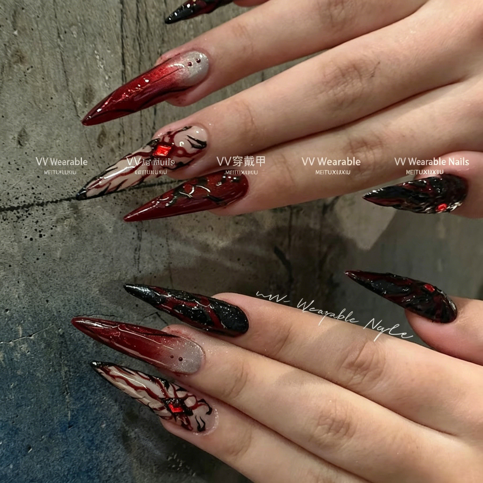 New Handmade Press-On Nails, Handmade Gothic Pain Nails, Detachable Dark Hot Gir